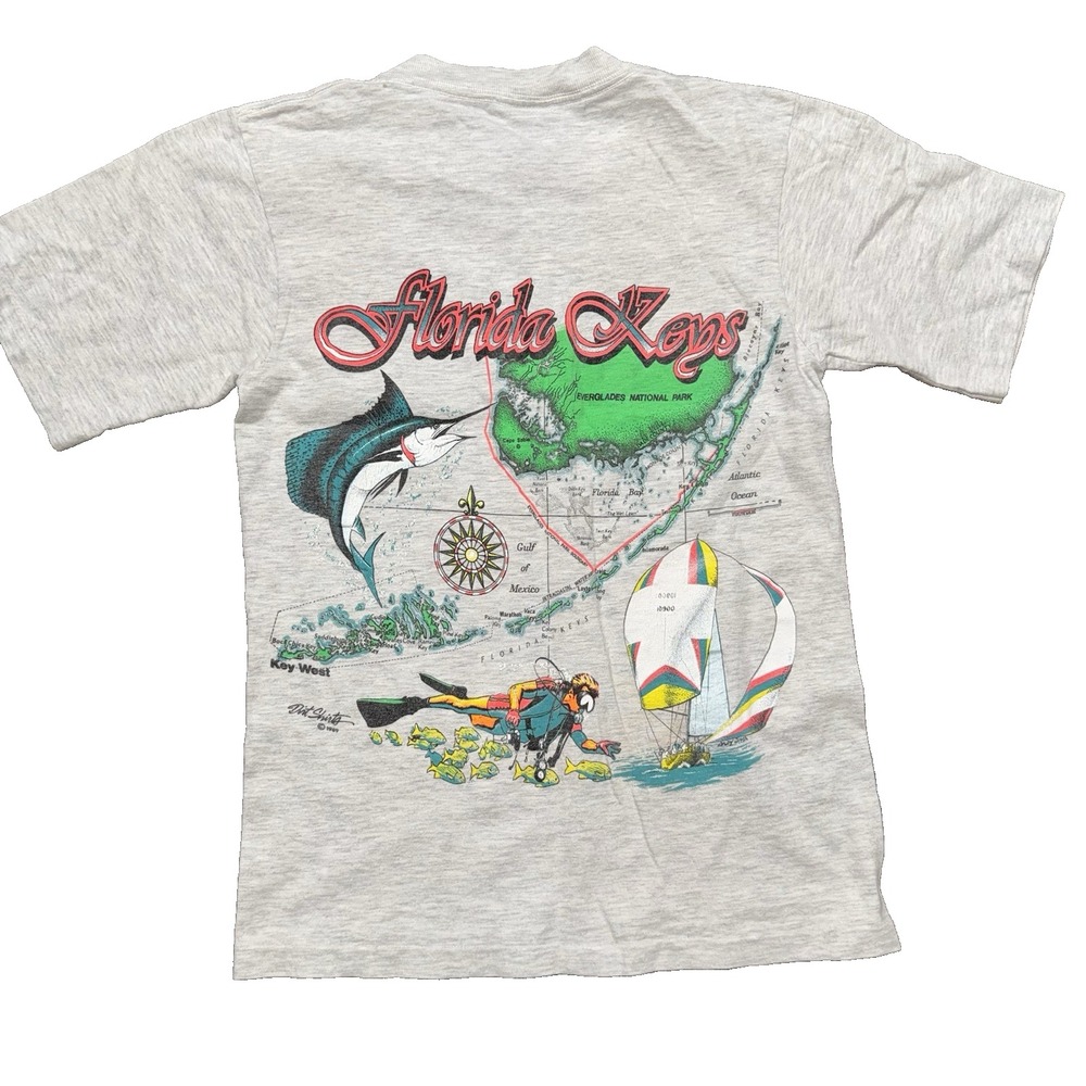 Oneita Florida Keys Scuba Everglades Map Unisex T Shirt Size Small Vintage 1989